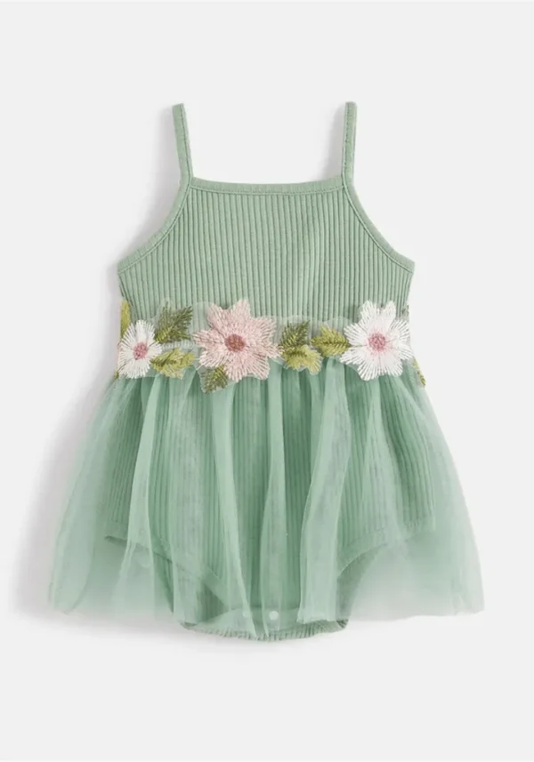 Robe fille vert d’eau avec jupe en tulle : Elina – Image 4