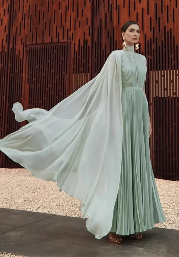 Robe longue plissée vert d’eau : Manon