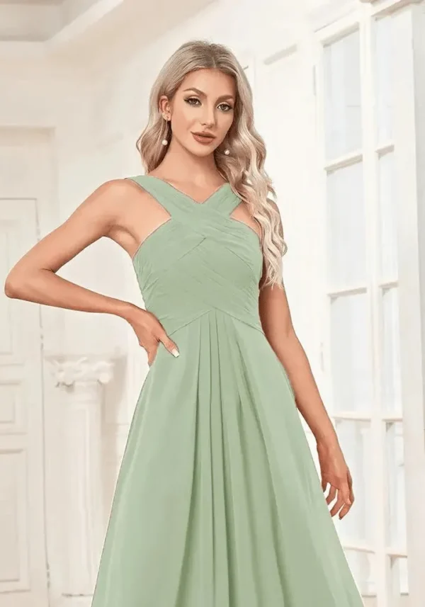 Robe longue vert d'eau mariage avec bretelles croisées : Lucie – Image 2