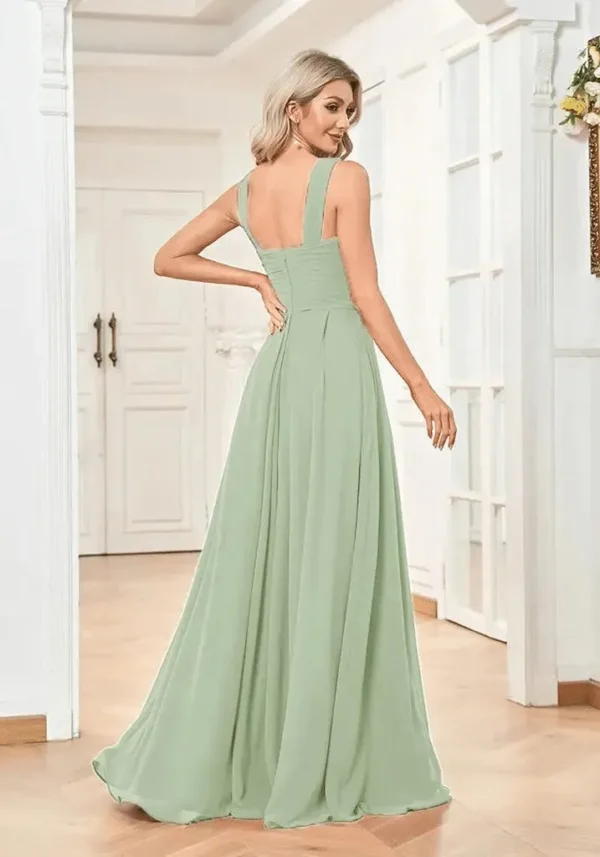 Robe longue vert d'eau mariage avec bretelles croisées : Lucie – Image 3