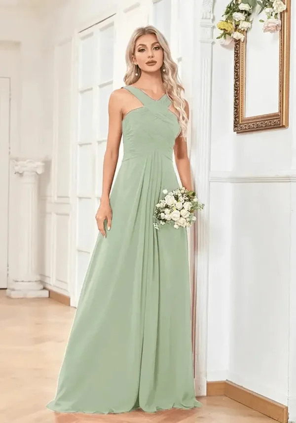 Robe longue vert d'eau mariage avec bretelles croisées : Lucie – Image 4