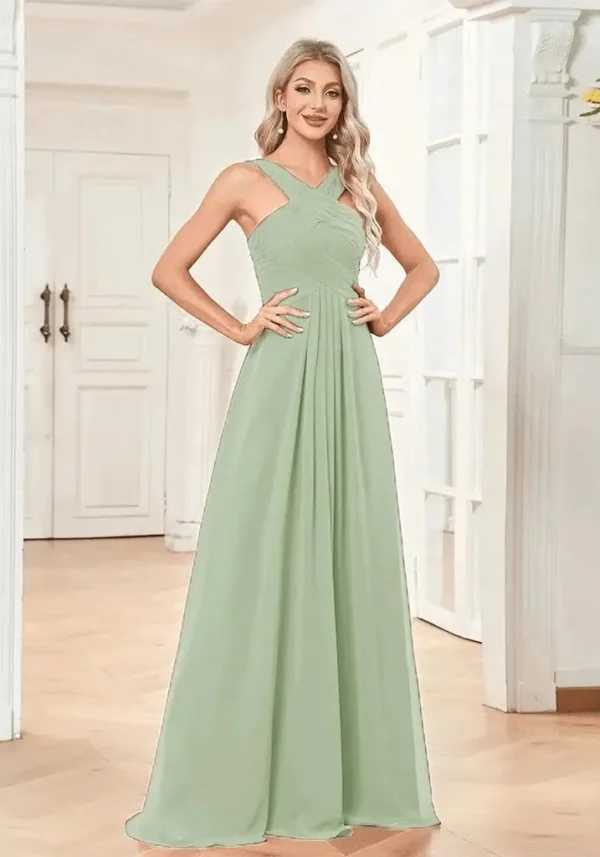 Robe longue vert d'eau mariage avec bretelles croisées : Lucie – Image 5