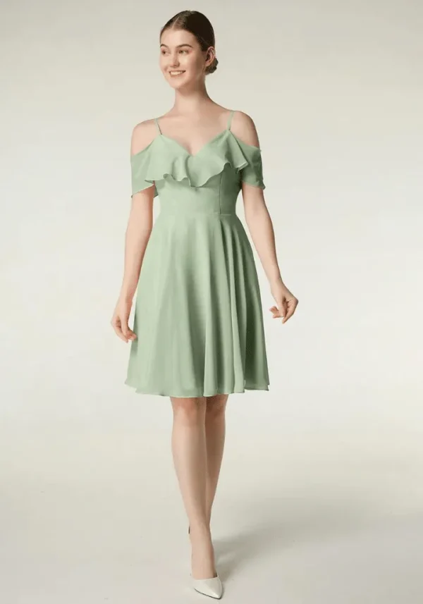 Robe mousseline vert d'eau avec épaules dénudées : Acacia