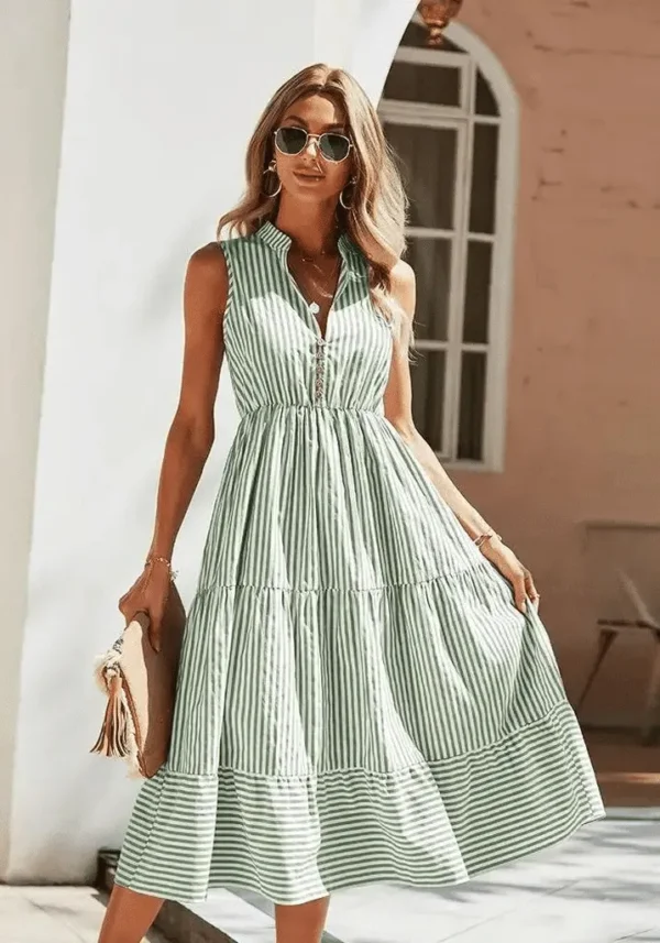 Robe provençale chic vert d’eau avec rayures : Justine – Image 2