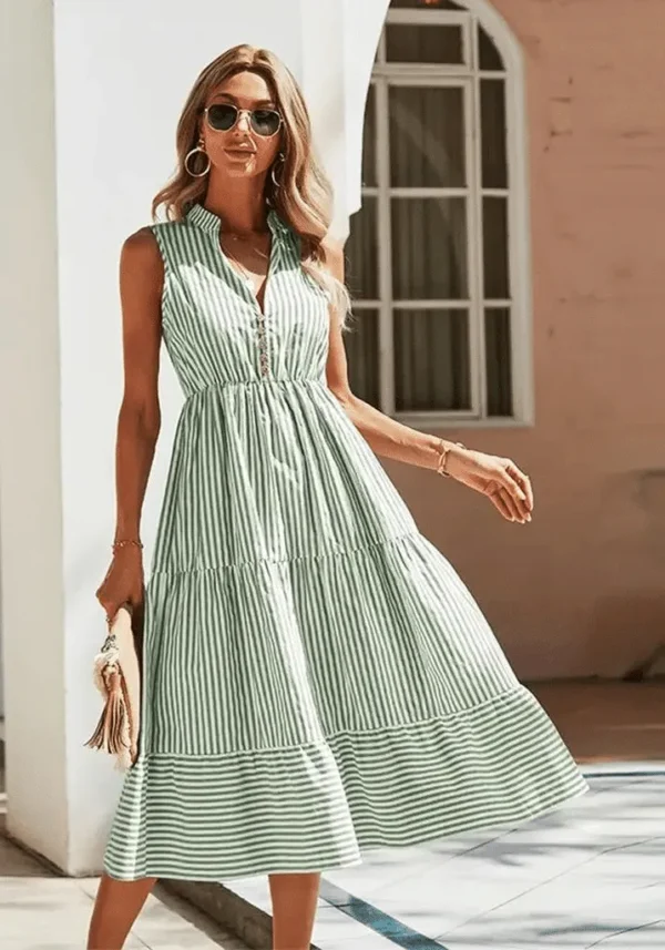 Robe provençale chic vert d’eau avec rayures : Justine