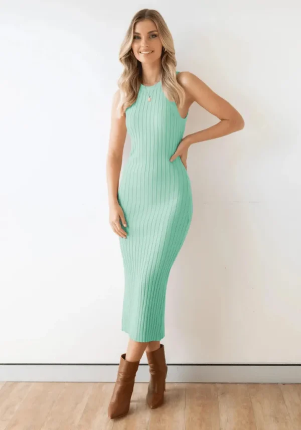 Robe pull vert d’eau élégante et confortable : Céleste