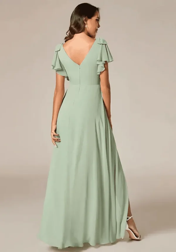 Robe témoin de mariage vert d’eau décolleté en V : Élodie – Image 2