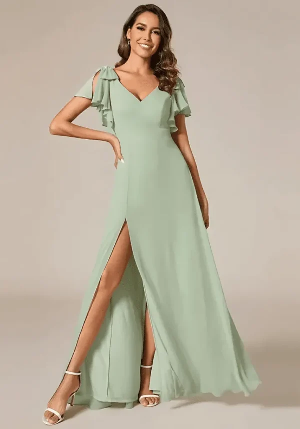 Robe témoin de mariage vert d’eau décolleté en V : Élodie – Image 4