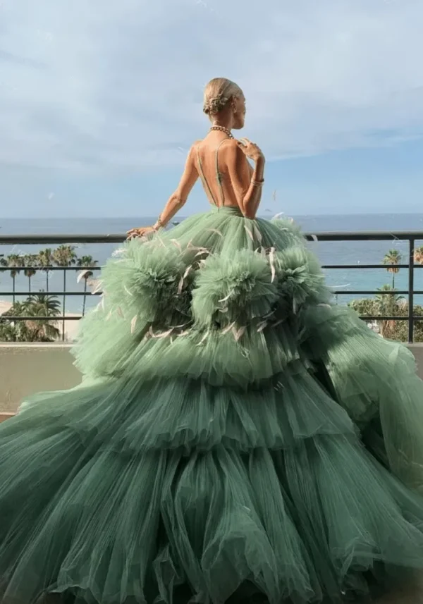 Robe tulle vert d’eau évasée : Lucie - Élégance et glamour pour soirées de gala – Image 2