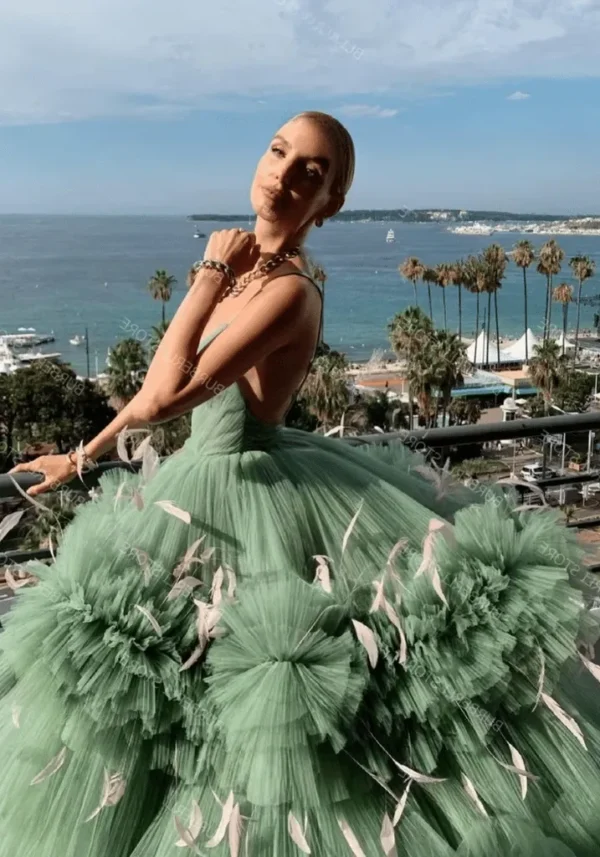 Robe tulle vert d’eau évasée : Lucie - Élégance et glamour pour soirées de gala – Image 3