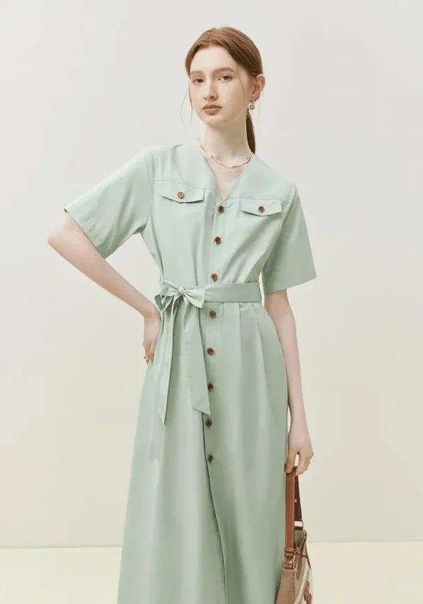 Robe vintage vert d'eau élégante avec manches courtes : Marie – Image 2