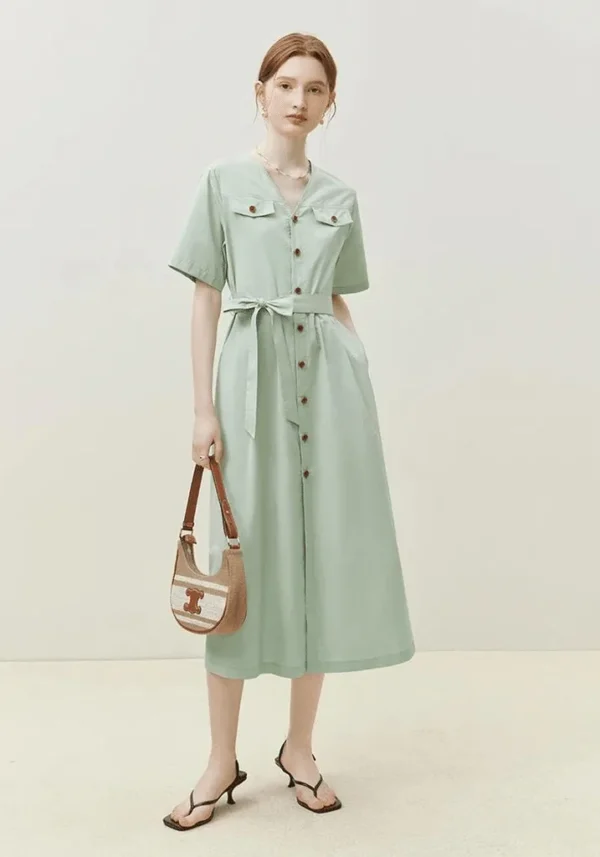 Robe vintage vert d'eau élégante avec manches courtes : Marie – Image 3