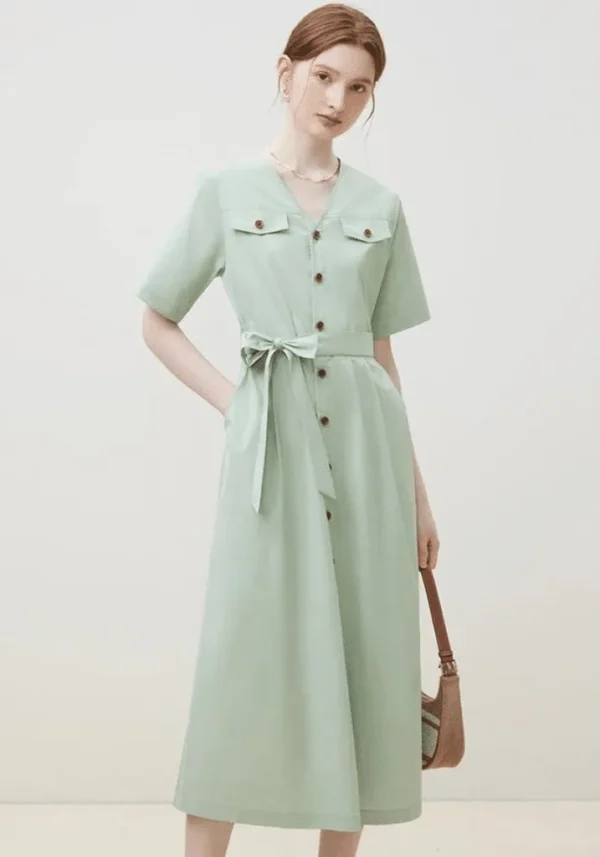 Robe vintage vert d'eau élégante avec manches courtes : Marie