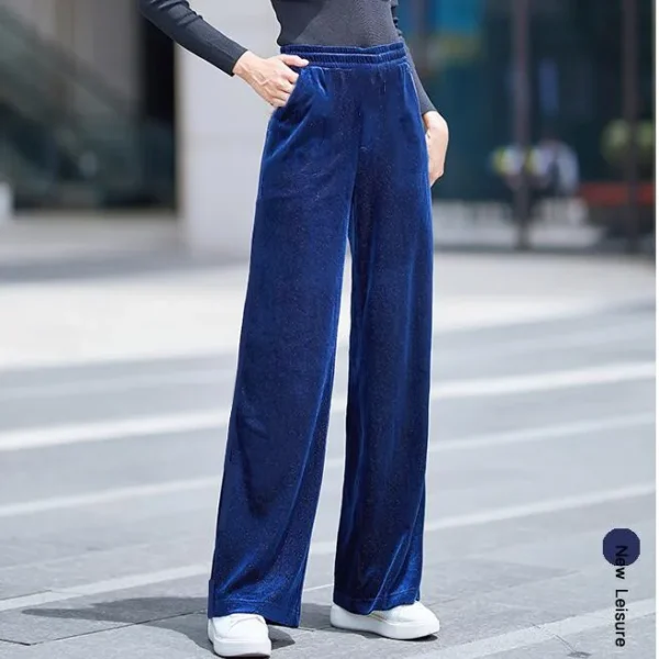 Pantalon palazzo velours bleu : Élise – Image 2