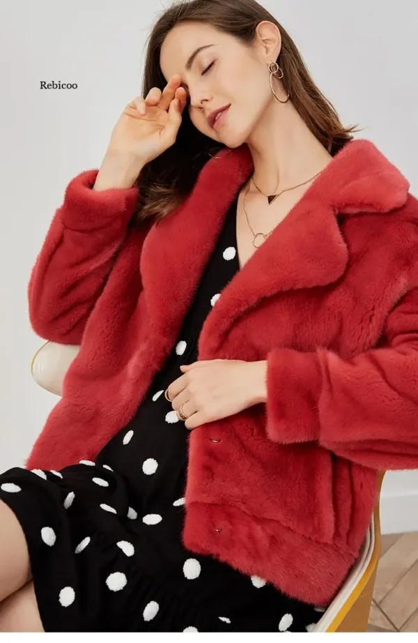 Veste moumoute rouge élégante et chaude : Claudie – Image 3