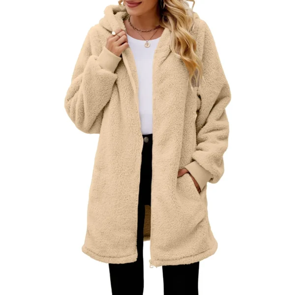 Manteau moumoute beige avec capuche : Élodie