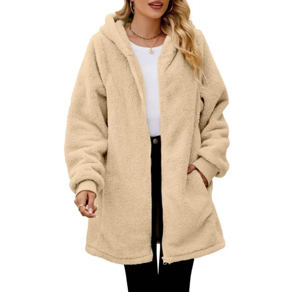 Manteau moumoute beige avec capuche : Élodie – Image 2