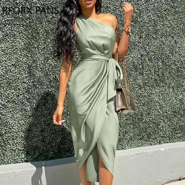 Robe asymétrique vert sauge élégante : Lila – Image 2