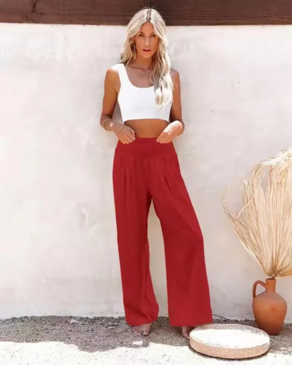 Pantalon palazzo rouge élégant et confortable : Amélia