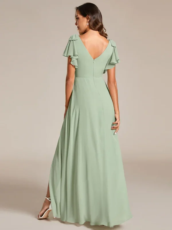 Robe vert sauge poudré élégante avec manches volantes : Élodie – Image 3