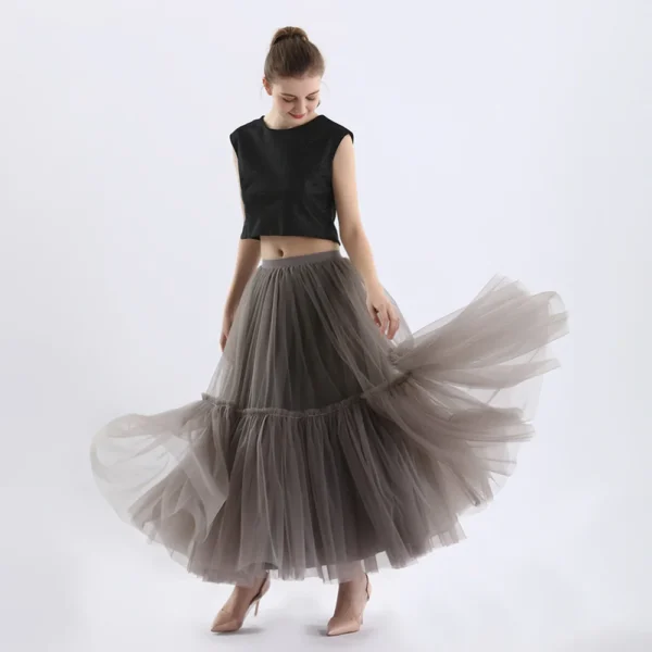 Jupe tulle grise à taille élastique : Élodie