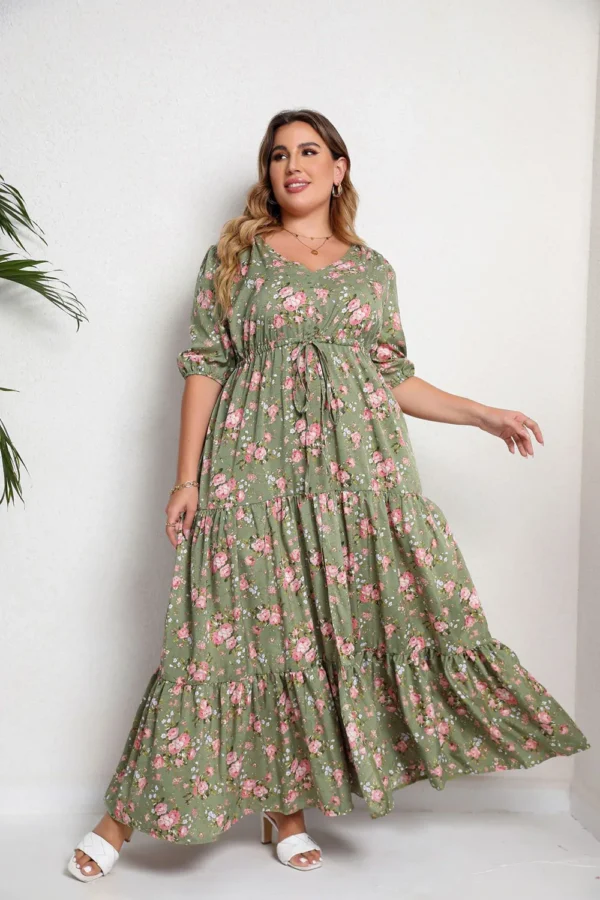 Robe vert sauge foncé avec manches volumineuses : Élise – Image 7