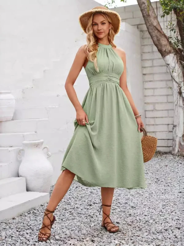 Robe mi longue vert sauge élégante : Émeraude – Image 2