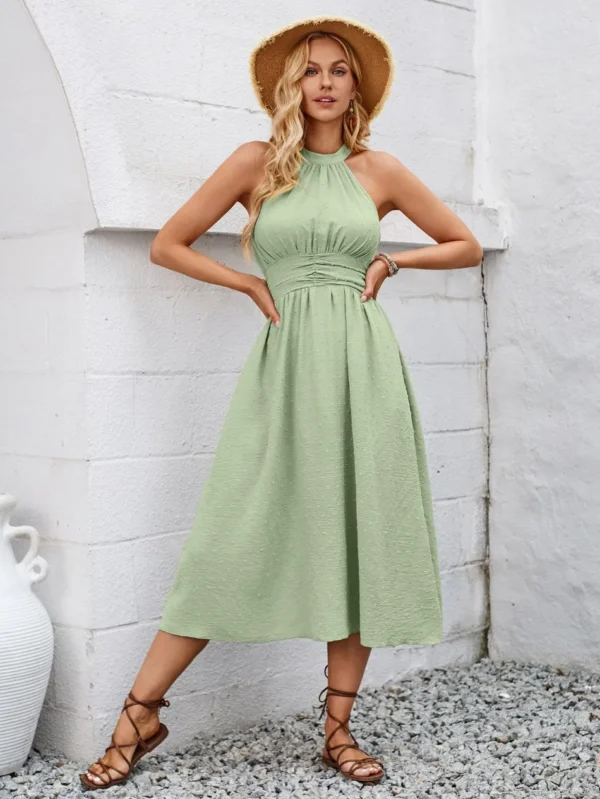 Robe mi longue vert sauge élégante : Émeraude