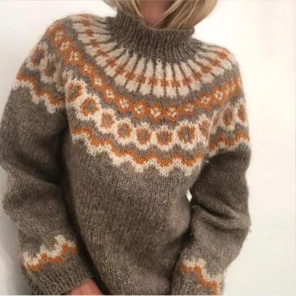 Pull jacquard marron chaud et élégant : Camille