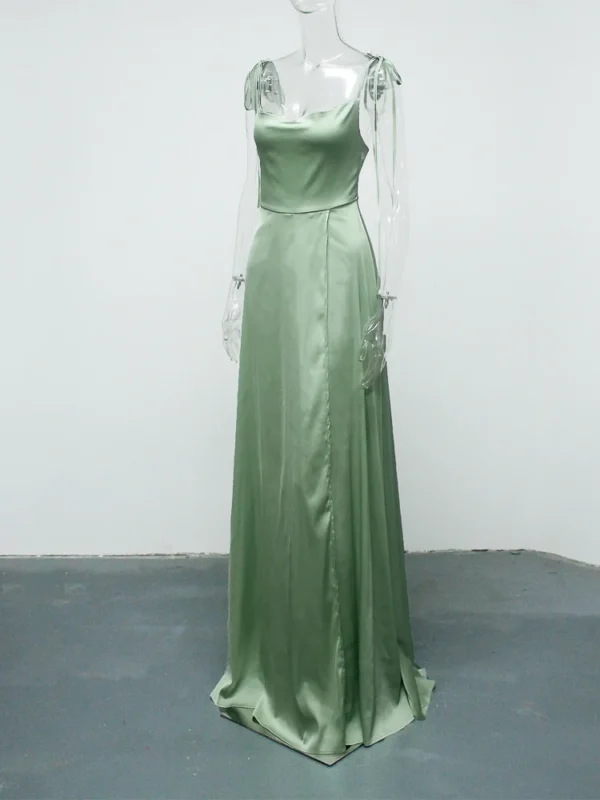 Robe chic en satin vert menthe avec fente élégante : Élise – Image 4