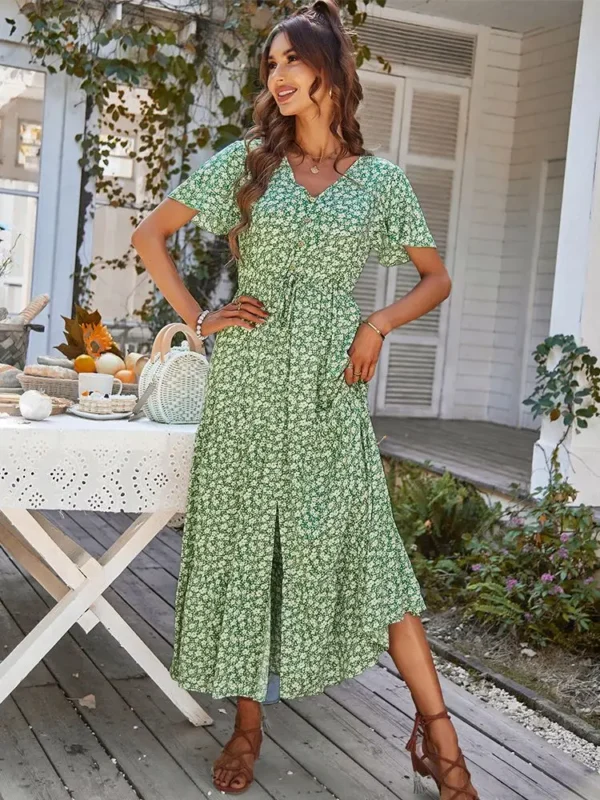 Robe verte champêtre à boutons : Clarisse – Image 2