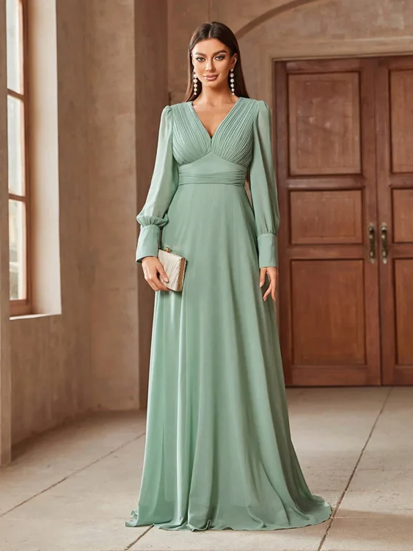 Robe vert sauge manche longue élégante : Sienna