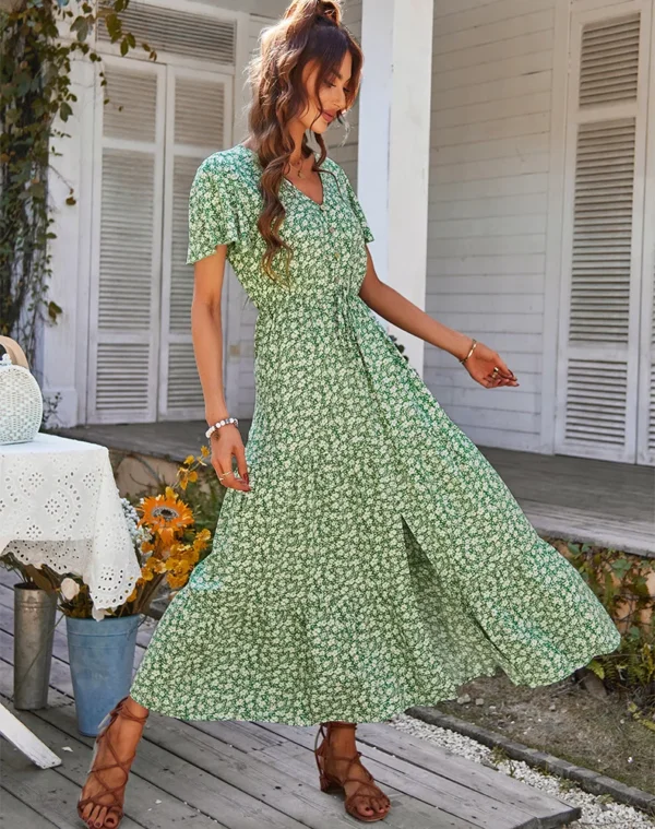 Robe verte champêtre à boutons : Clarisse – Image 4