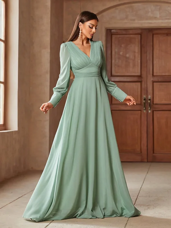 Robe vert sauge manche longue élégante : Sienna – Image 4