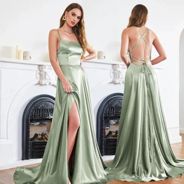 Robe vert sauge dos nu élégante : Serena