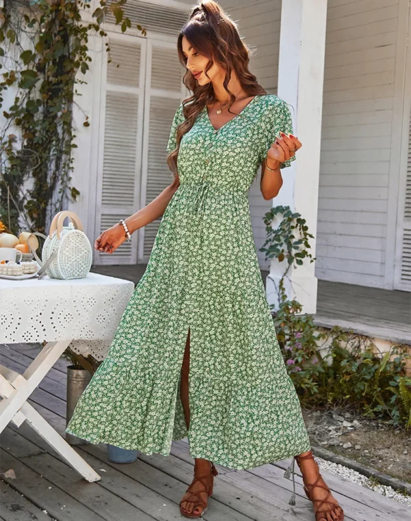 Robe verte champêtre à boutons : Clarisse – Image 6