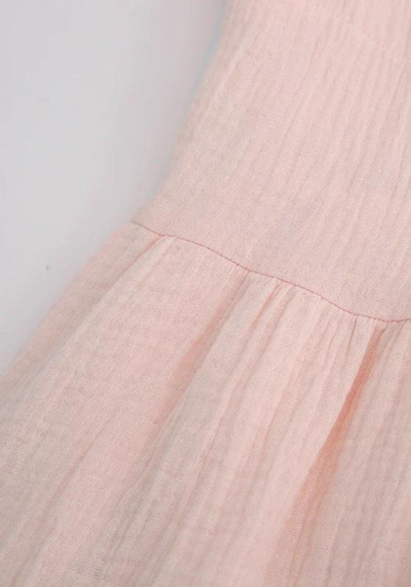 Robe rose d'été en gaze de coton avec manches bouffantes et col en V croisé – Image 6