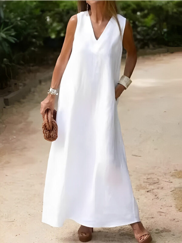 Robe trapèze en coton femme avec décolleté en V et coupe longue