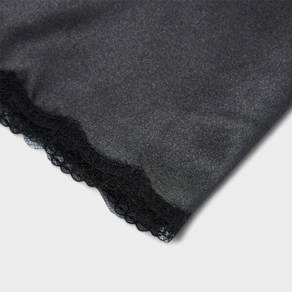 Jupon noir court sous une robe : jupon à dentelle en tissu fluide avec fente et taille élastiquée – Image 4