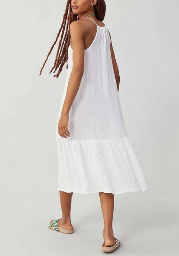 Robe blanche longue en gaze de coton avec bretelles fines – Image 2