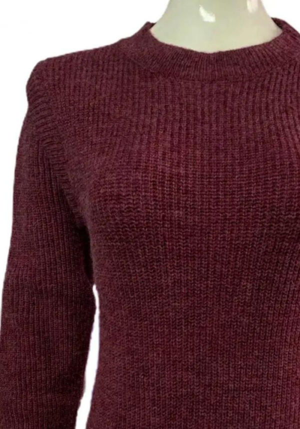 Robe courte bordeaux hiver ajustée manches longues texturées sophistiquée – Image 4