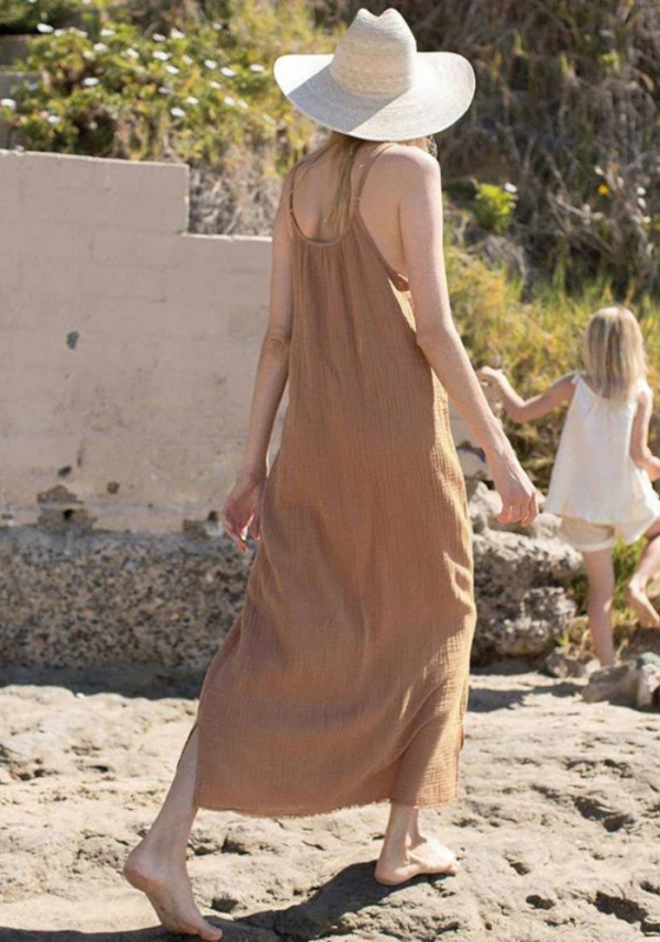 Robe de plage gaze de coton fluide couleur neutre maxi – Image 3