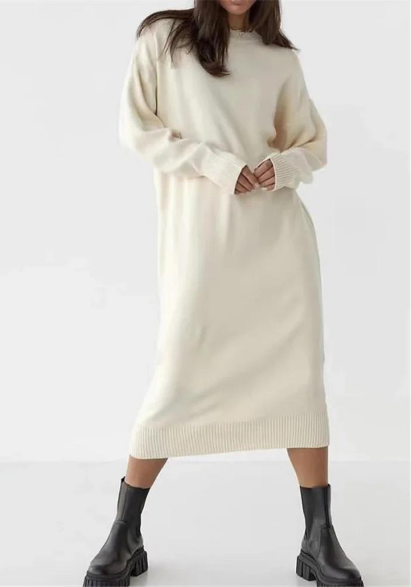 Robe d'hiver manche longue en maille beige style décontracté midi 2025