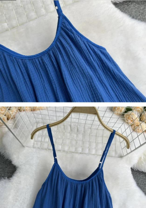 Robe gaze de coton bleu longue à bretelles fines et coupe ample – Image 6