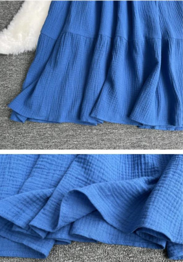 Robe gaze de coton bleu longue à bretelles fines et coupe ample – Image 5