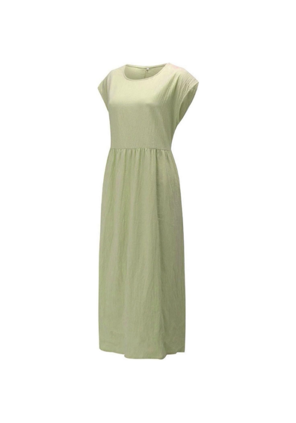 Robe trapèze manche courte vert pastel avec poches midi polyvalente – Image 4